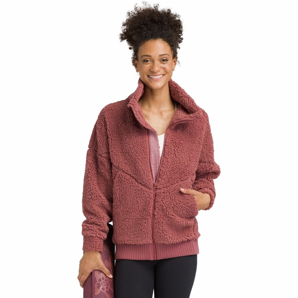 Prana Permafrost Women's Teddy Fleece Zip Up Jacket in Brandy Mauve